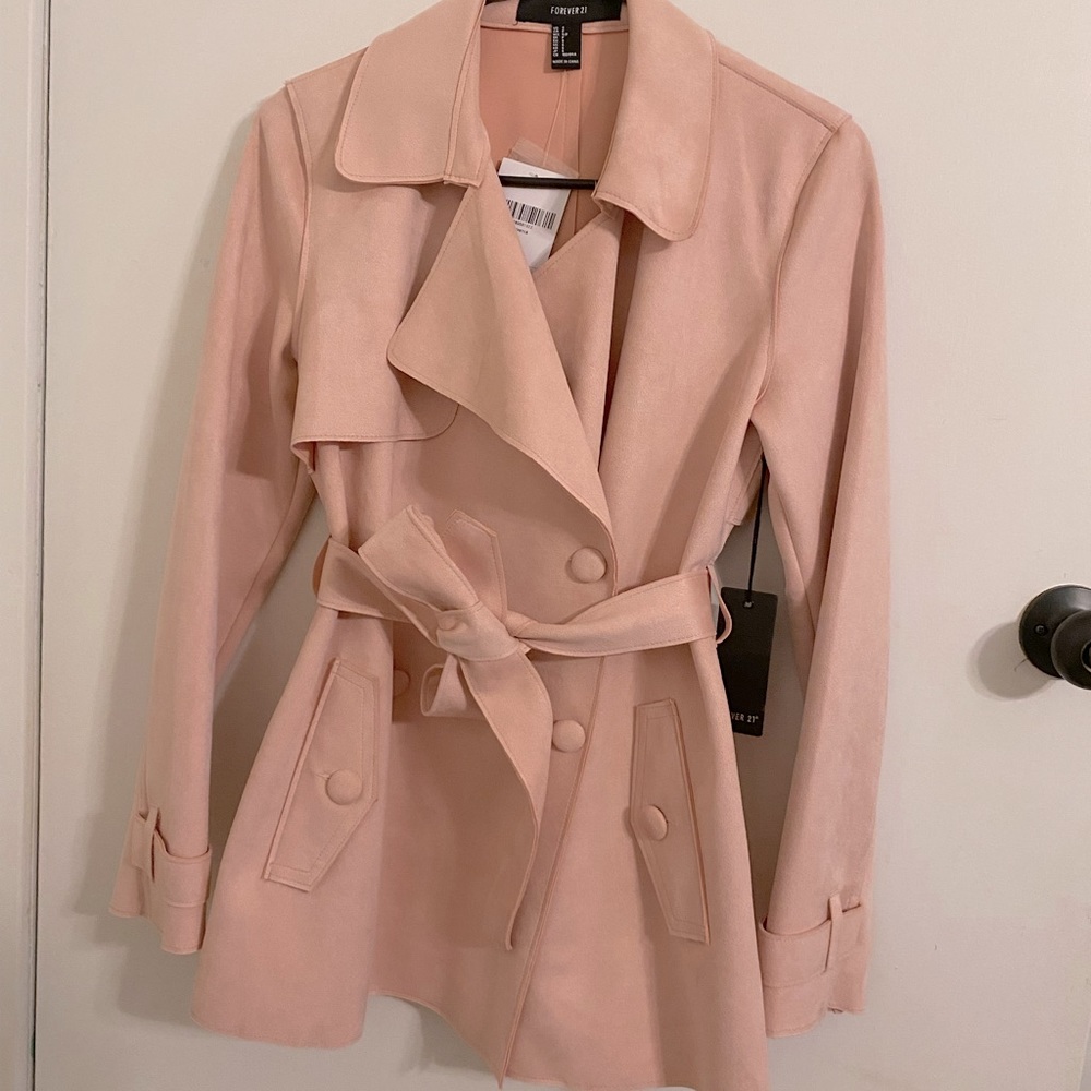F21 Faux Suede Pink Trench Coat